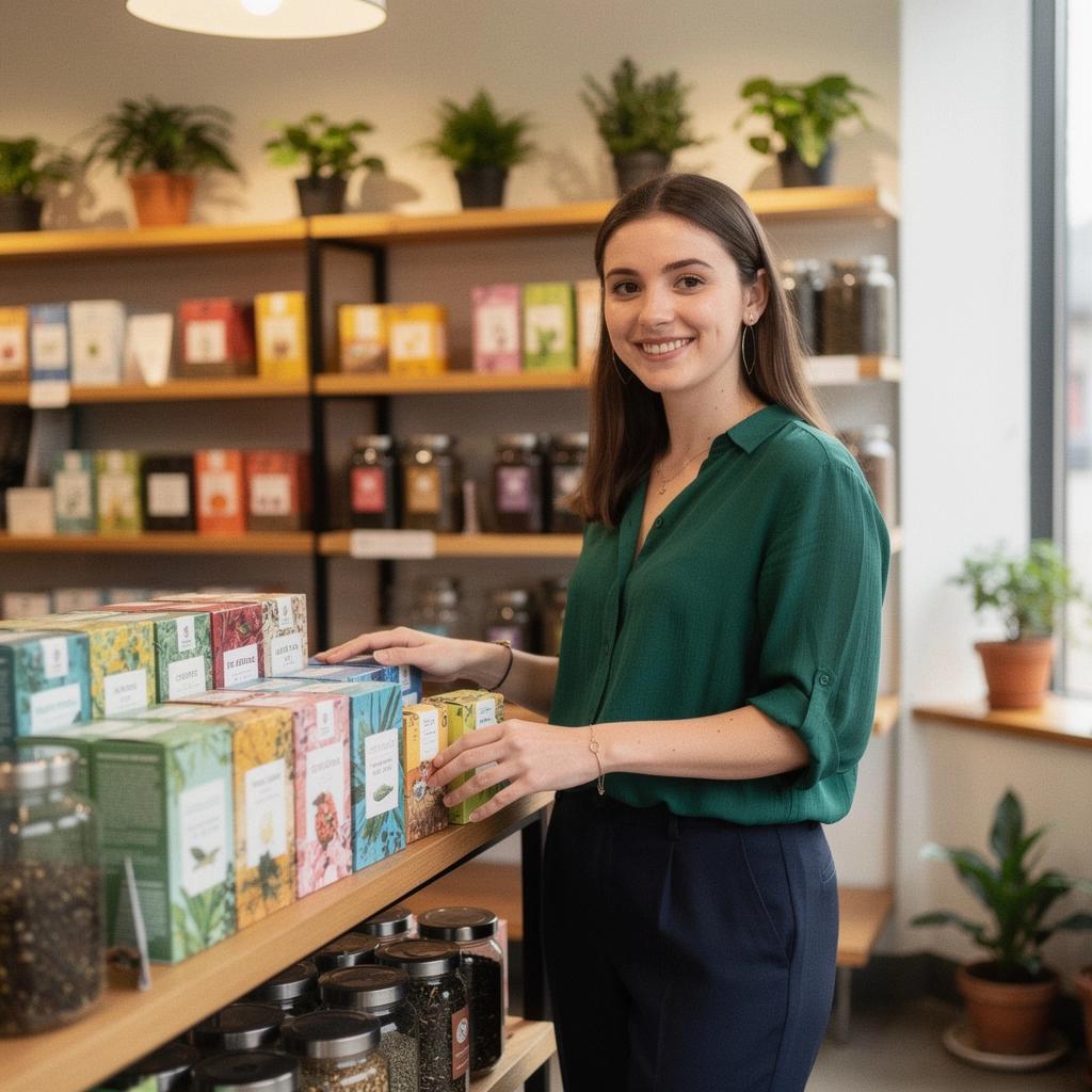 Arbatos lapai ir šviežios žolelės, simbolizuojančios natūralų ir sveiką gyvenimo būdą.